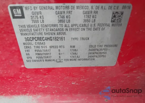 2017 Chevrolet Silverado 1500 1Lt из США, поврежденный, VIN 3GCPCREC4HG182161